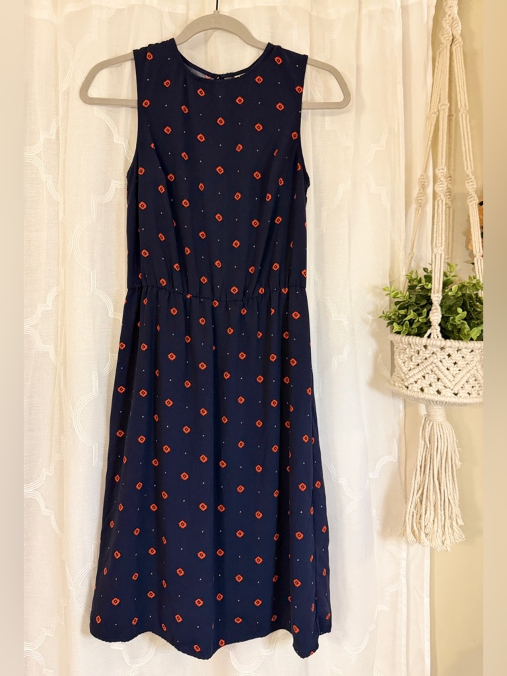 A New Day Navy Midi Dress | XS | Red Geo Print Sleeveless Dress Diamond 💎 - Picture 8 of 16